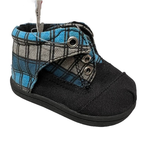 Toms Plaid High Top Canvas Baby Shoes Size 3T NWT - Picture 1 of 6